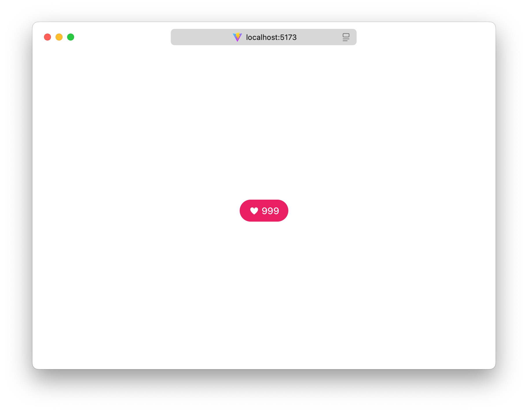 赤色の背景の上にハートアイコンと数字「999」が表示された「いいね」ボタンがブラウザの中央に配置されているスクリーンショット